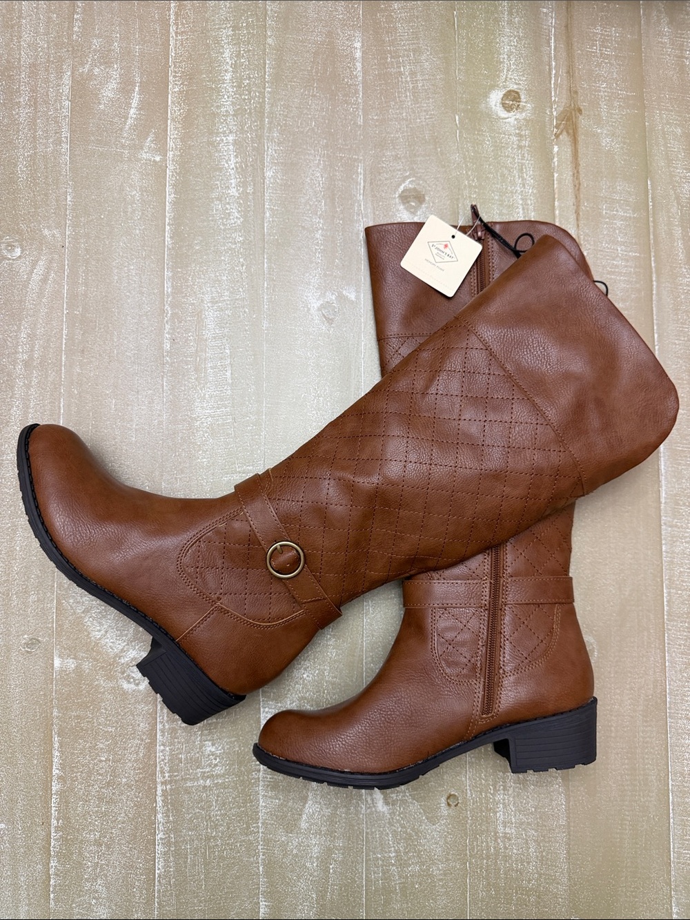 NWT! St. John's Bay Quilted Knee Boots in Cognac Brown Size 7.5